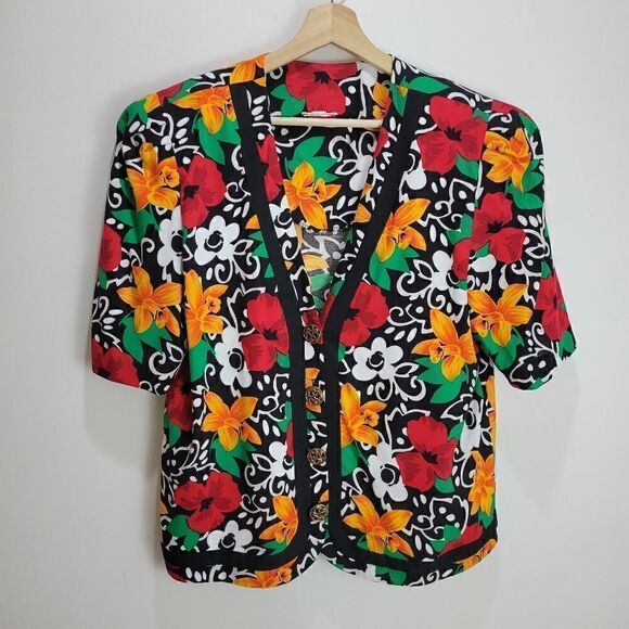 Vintage Bold Daffodils and Poppies Buttoned Blouse - Picture 4 of 11